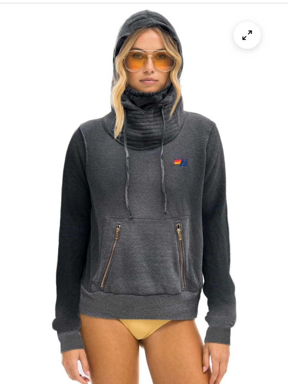 Aviator Nation Ninja Pullover Hoodie Faded Smoke Funnel Neck Zip Pockets Small - Picture 2 of 2
